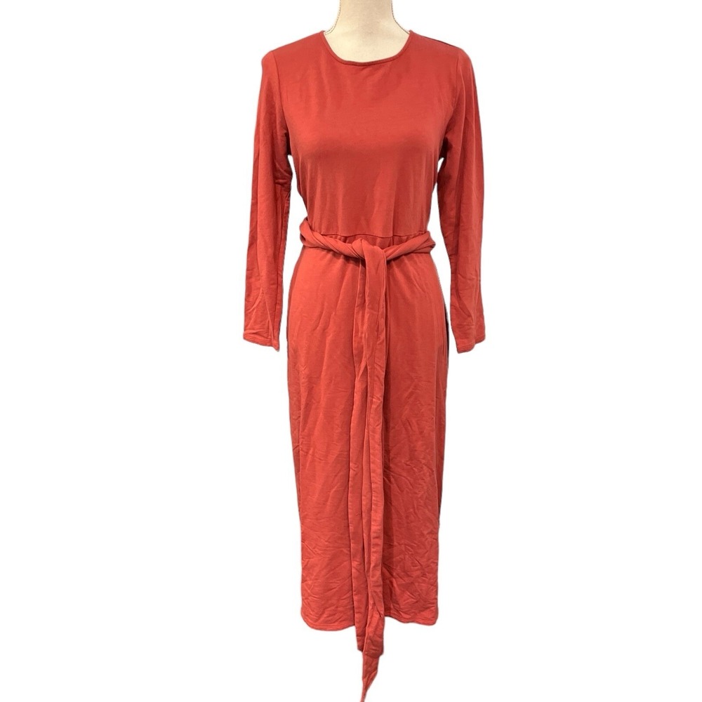 Pure Jill Dress Rust Maxi Modal‎ Pima Cotton Blend Tie Waist Size MP Minimalist